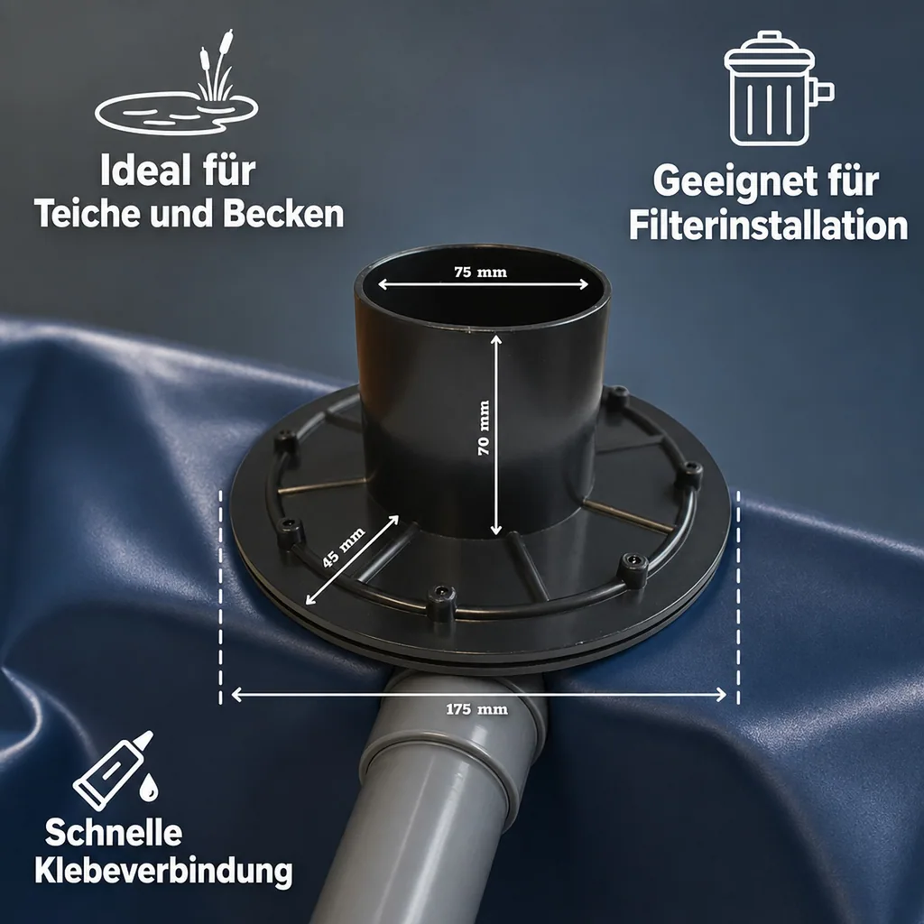 Folienflansch 75mm, Tankdurchführung Kunststoff, Teichfolie