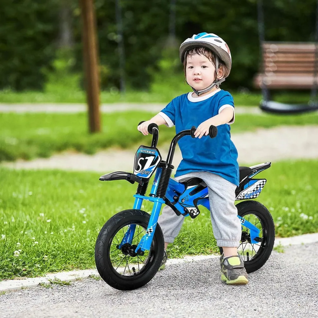 Balance Bike Motorrad Ø30 cm 3-6 Jahre Luftgefüllte Reifen Kunstleder Sattel Blau 91 x 43 x 61 cm