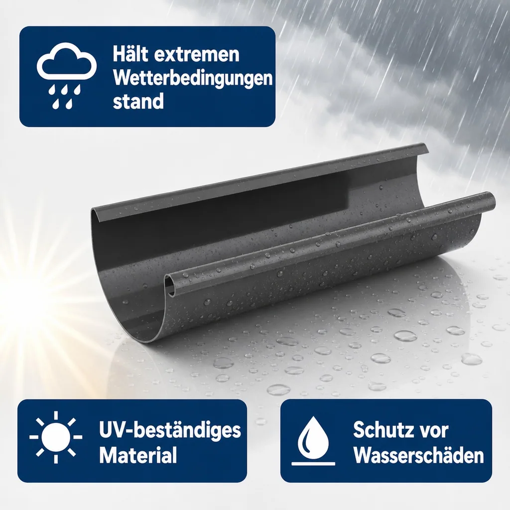 Regenrinne 2m graphit, Dachrinne System 75, Kunststoff Dachrinne