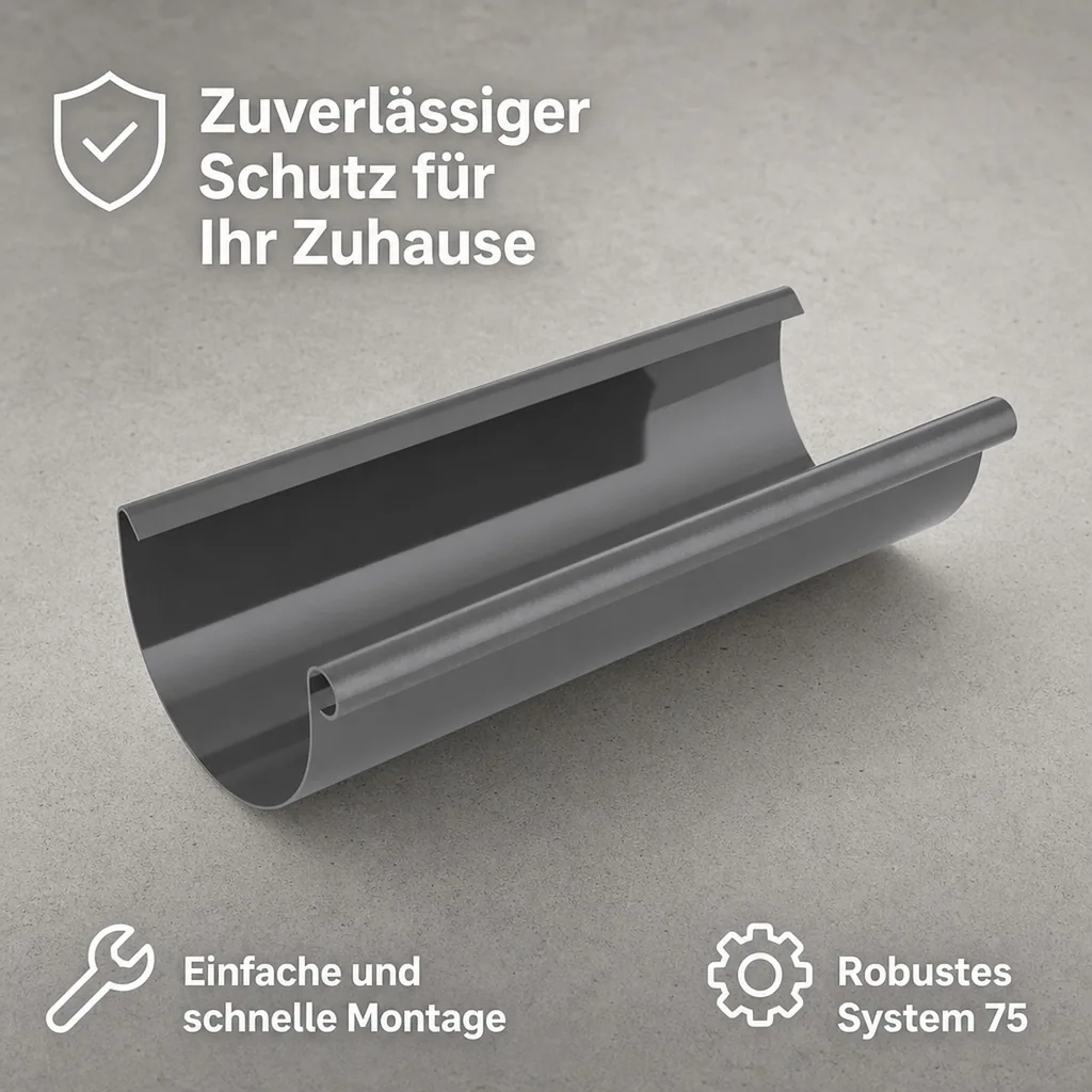 Regenrinne 2m graphit, Dachrinne System 75, Kunststoff Dachrinne