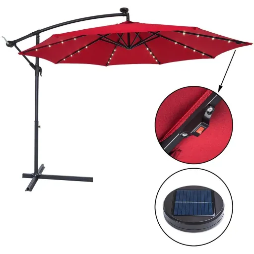 Sonnenschirm Mali mit LED-Beleuchtung schwenkbar rot - Ø 3,3m