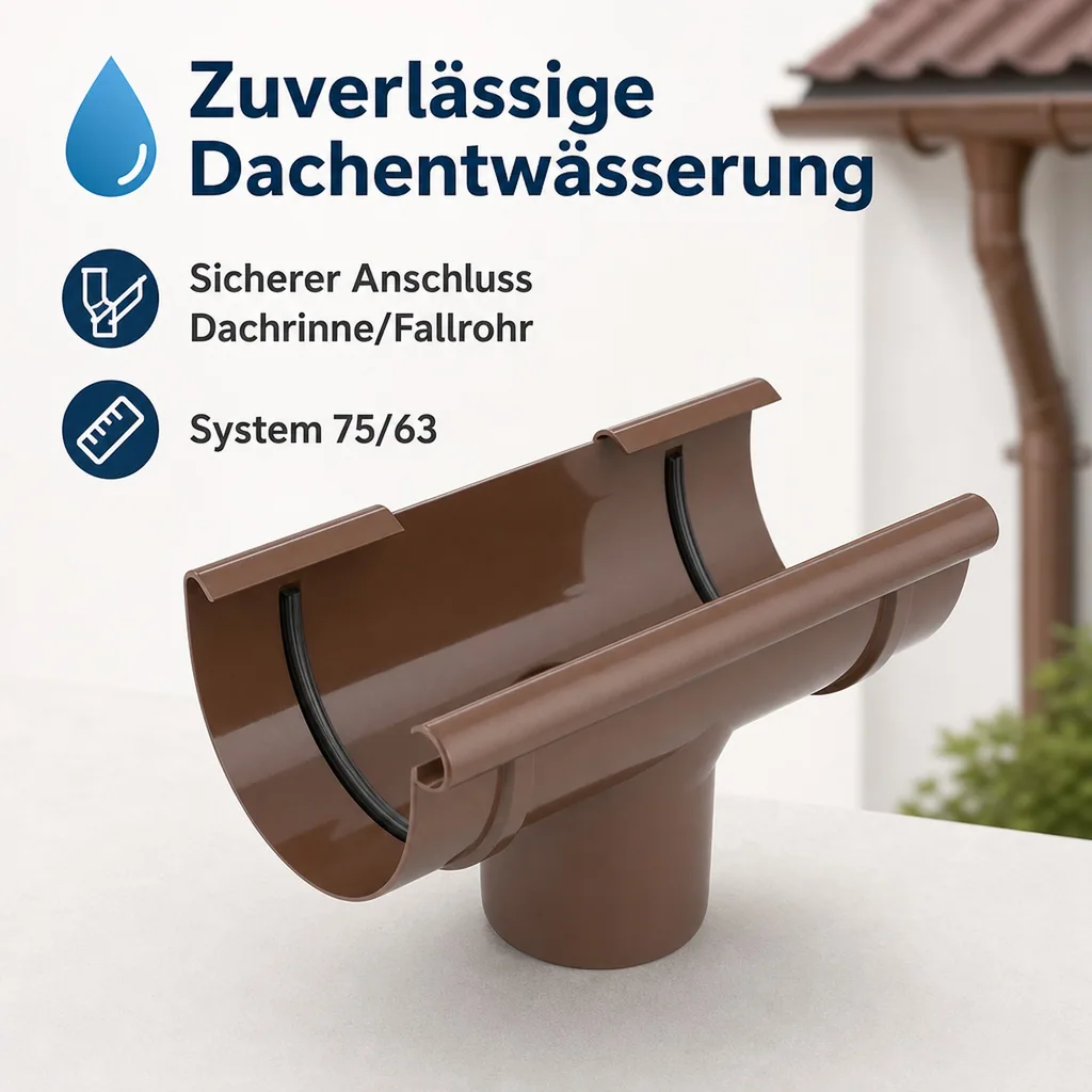 Regenrinnenstutzen braun, System 75/63, Dachrinne