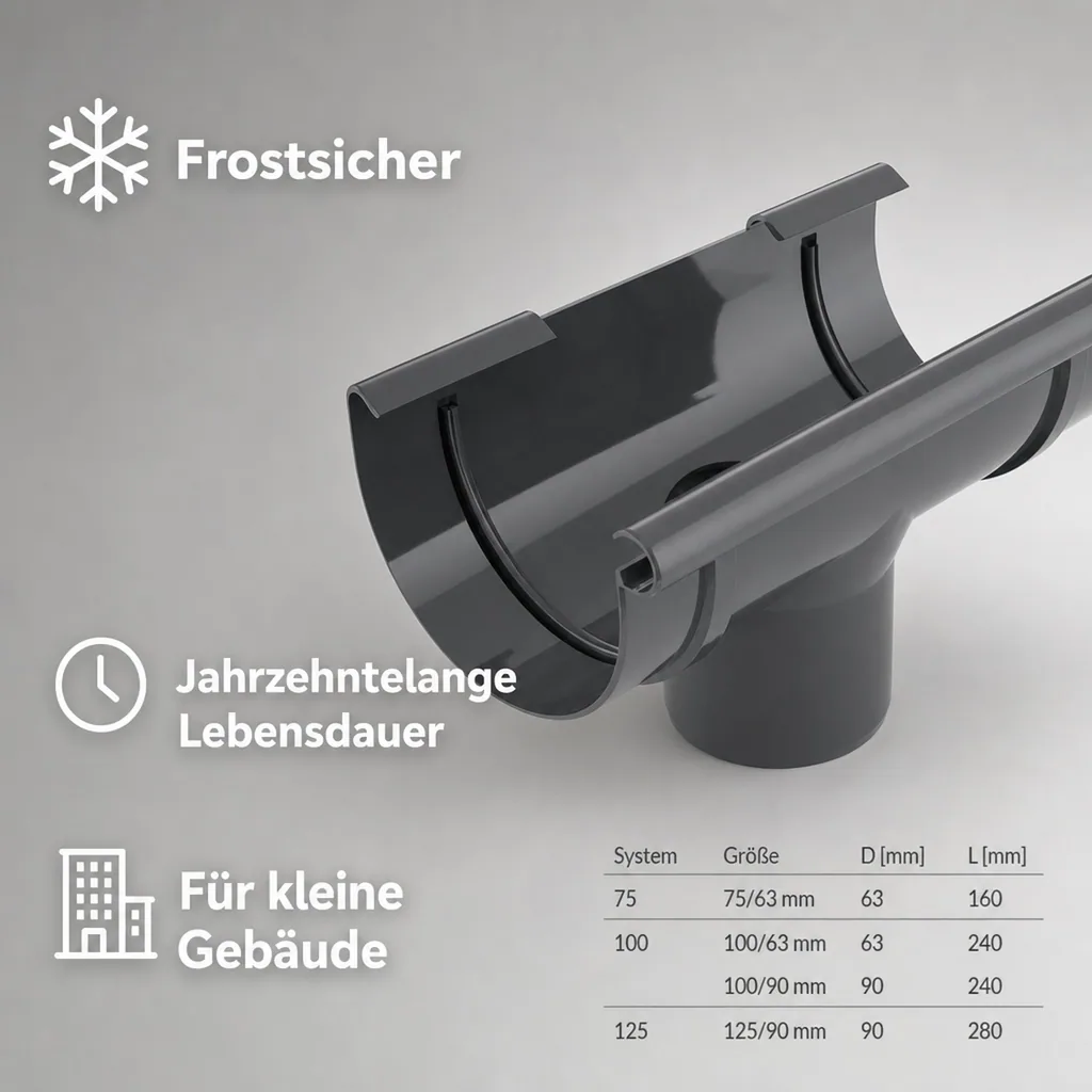 Regenrinne Stutzen Graphit, Dachrinne 75/63, Rinnensystem