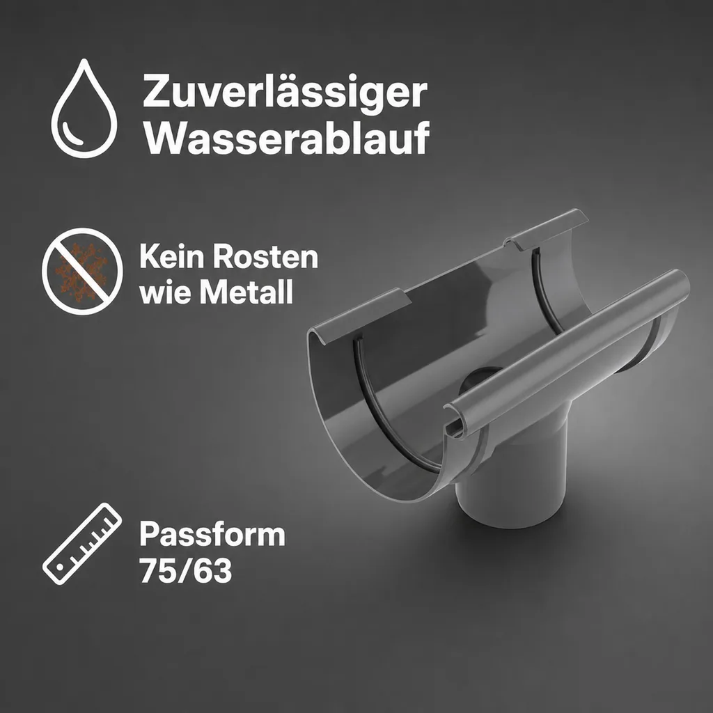 Regenrinne Stutzen Graphit, Dachrinne 75/63, Rinnensystem
