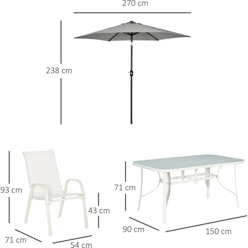 8-teiliges Gartenmöbel-Set mit Sonnenschirm, creme+hellgrau