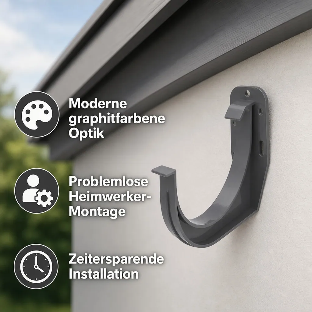 Rinnenhalter graphit, Regenrinnenhalter, Dachrinne 75 mm