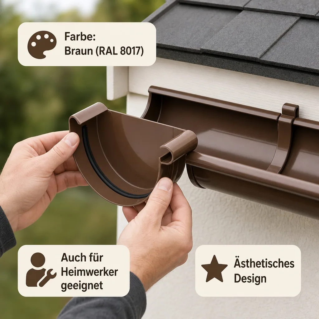 Dachrinne braun, Rinnenkappe rechts, System 75