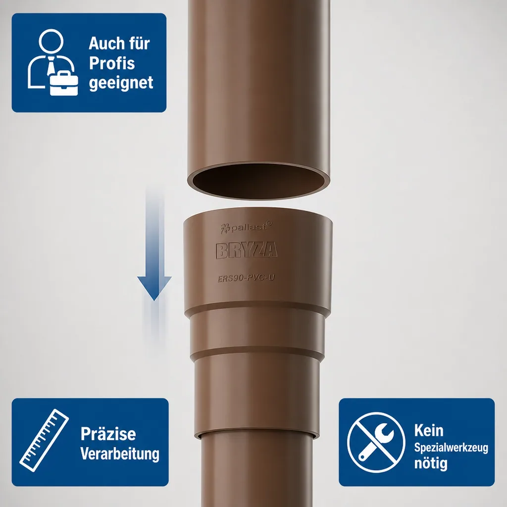 Fallrohrverbinder braun, Fallrohrmuffe 63mm, Rinnenverbinder