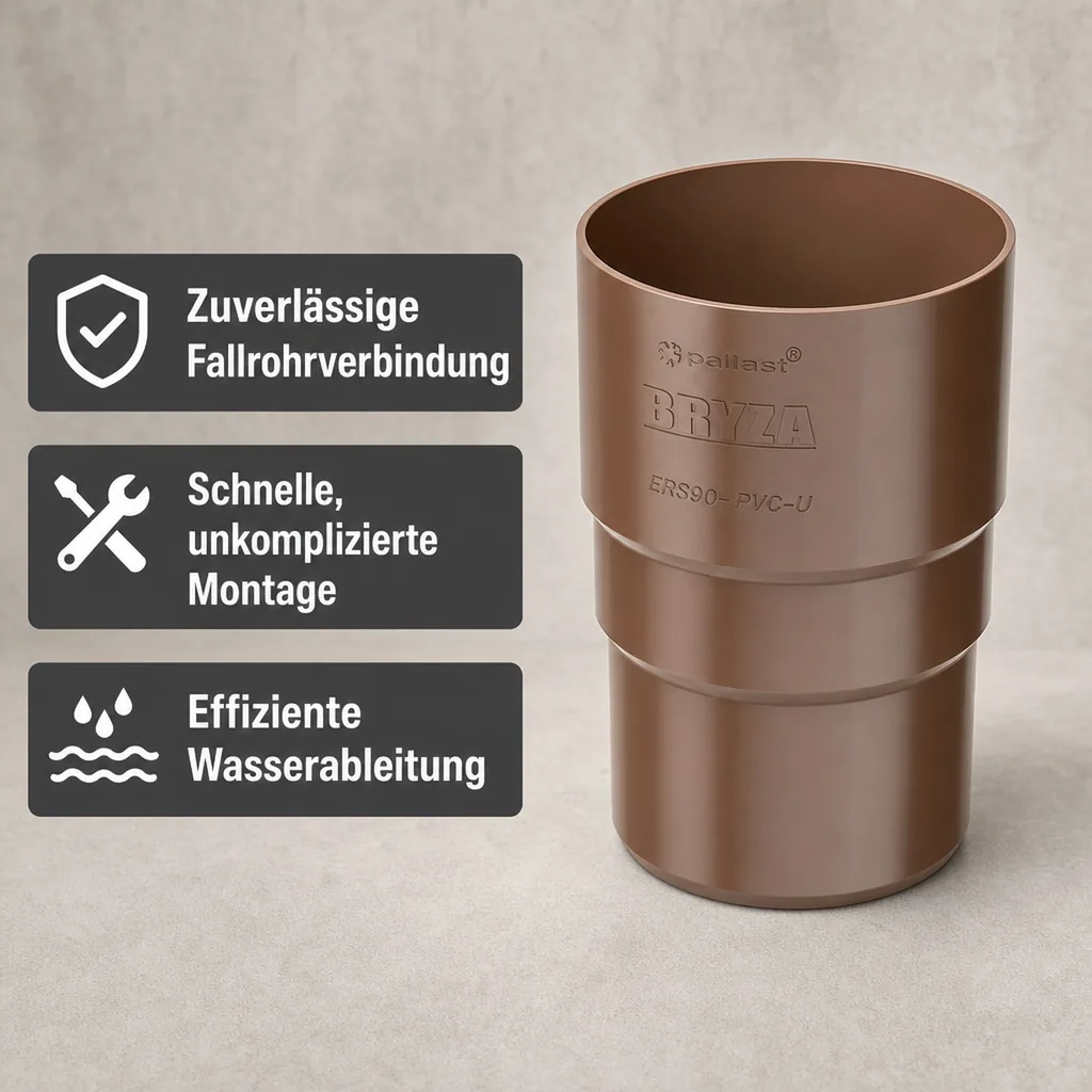 Fallrohrverbinder braun, Fallrohrmuffe 63mm, Rinnenverbinder