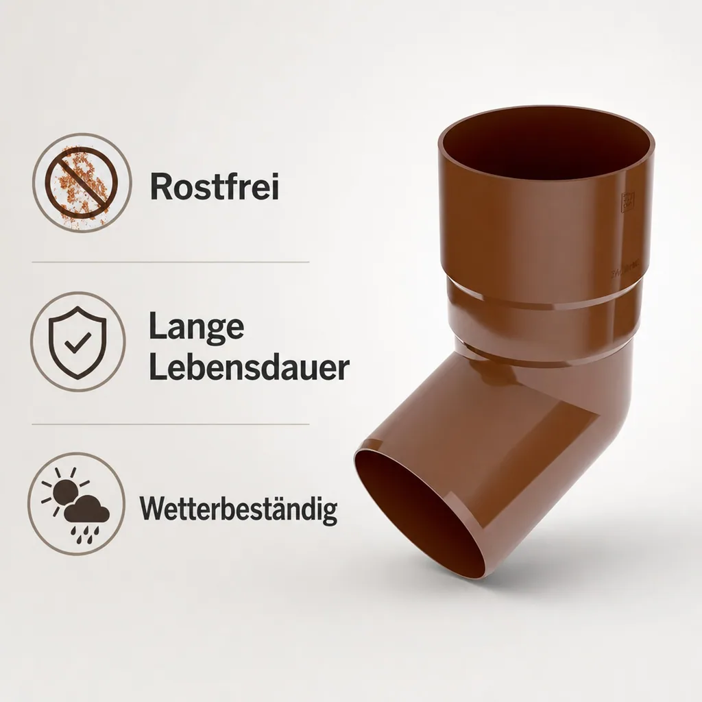 Regenrinne braun, Dachrinnenbogen 67,5°, Fallrohrbogen System 63