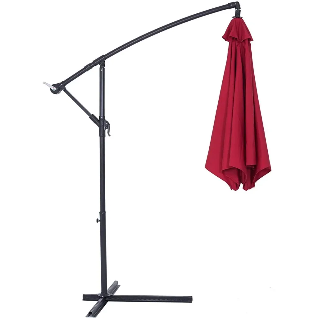 Sonnenschirm faltbar aus Aluminium rot mit Kurbel Ø 300 cm