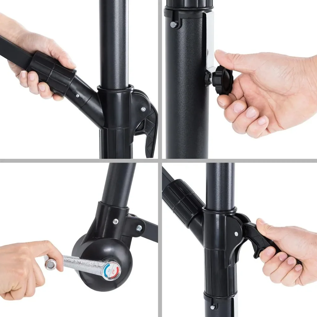 Sonnenschirm faltbar aus Aluminium rot mit Kurbel Ø 300 cm