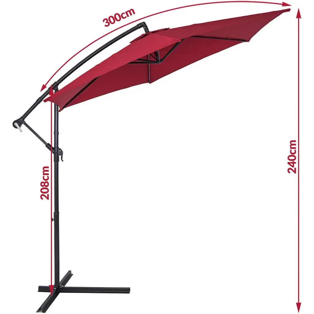 Sonnenschirm faltbar aus Aluminium rot mit Kurbel Ø 300 cm