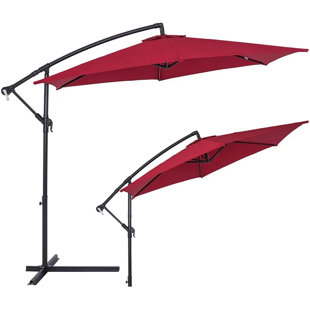 Sonnenschirm faltbar aus Aluminium rot mit Kurbel Ø 300 cm