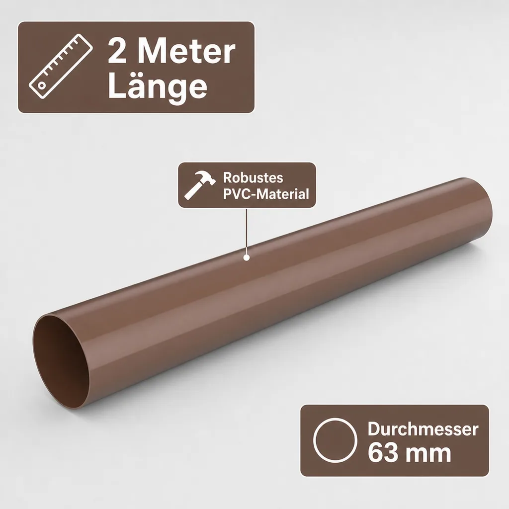 Fallrohr braun, 2m, System 63, Regenrohr, Dachentwässerung