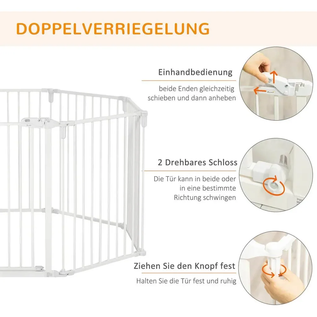 Welpenauslauf Freigehege für Hund Schutzgitter mit Tür Kaminschutzgitter flexible klappbar 8 Paneele je 60 x 76 cm Weiß