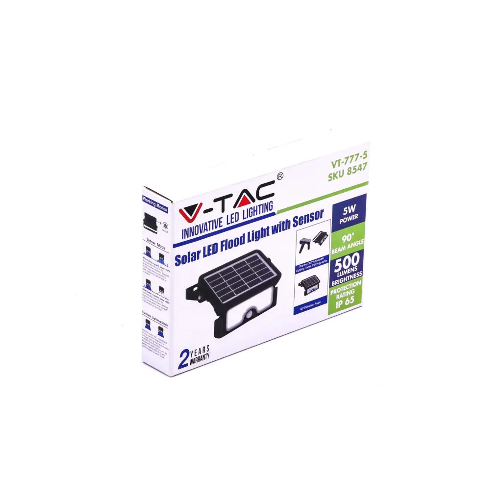 VT-777-5 Scheinwerfer mit Sensor - Solar - 5W - 4000K - 500 Lumen