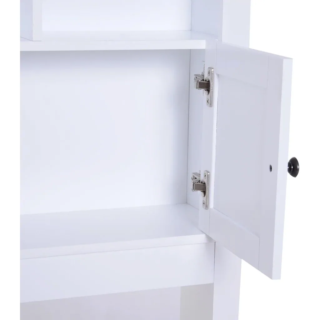 Badschrank Hochschrank Badmöbel Wandschrank Mehrzweckschrank 6 x Fach Holz Weiß 60 x 19,6 x 170,5 cm