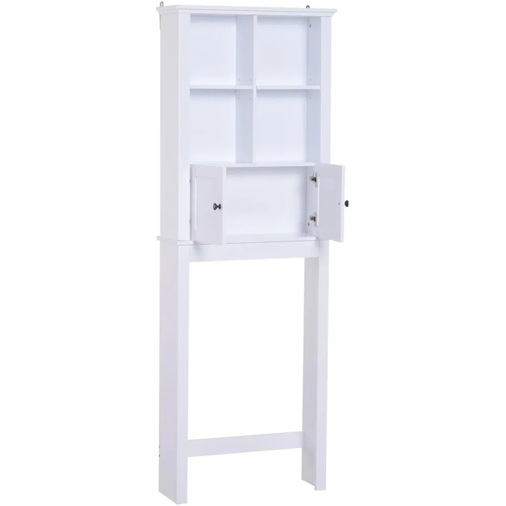 Badschrank Hochschrank Badmöbel Wandschrank Mehrzweckschrank 6 x Fach Holz Weiß 60 x 19,6 x 170,5 cm