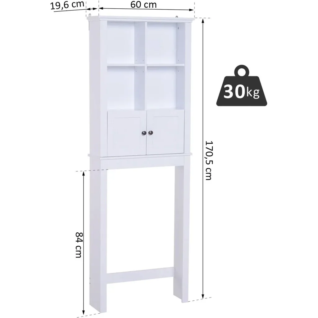 Badschrank Hochschrank Badmöbel Wandschrank Mehrzweckschrank 6 x Fach Holz Weiß 60 x 19,6 x 170,5 cm