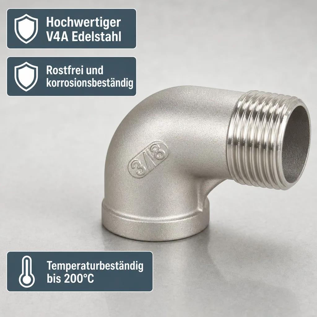 Edelstahl Winkel 90 Grad, Gewindefitting Edelstahl, 2" IG x 2" AG