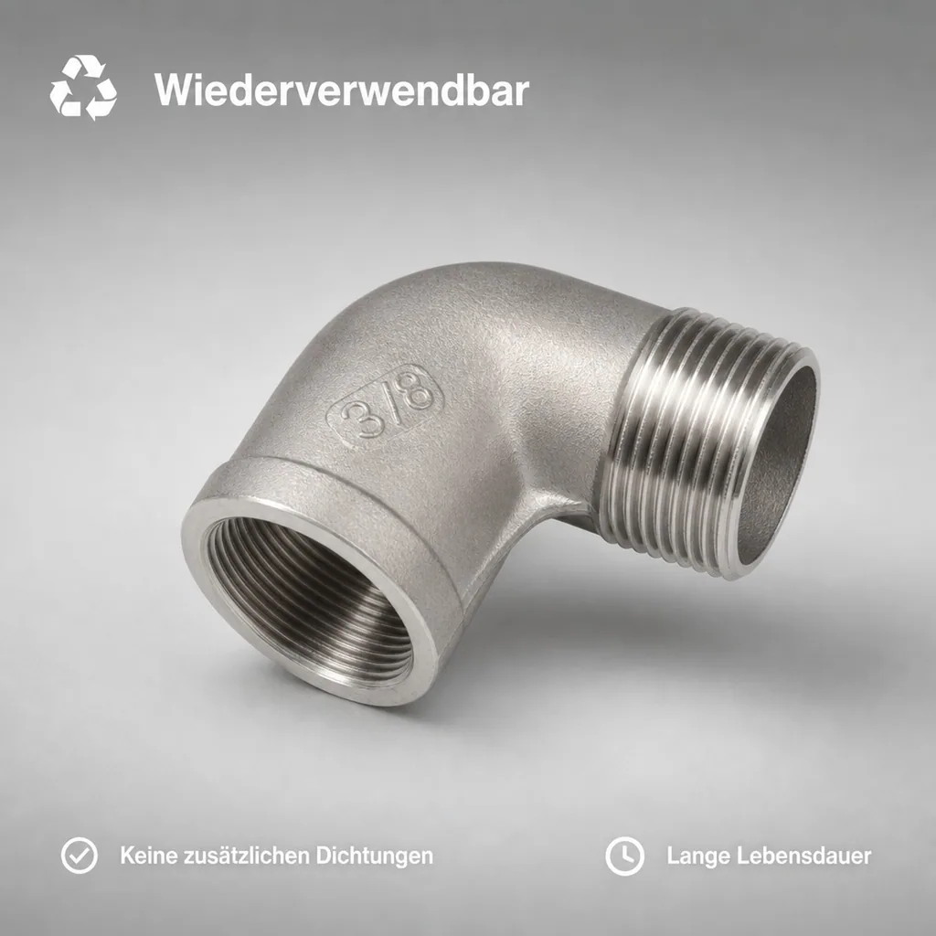 Edelstahl Winkel 90 Grad, Gewindefitting Edelstahl, 2" IG x 2" AG