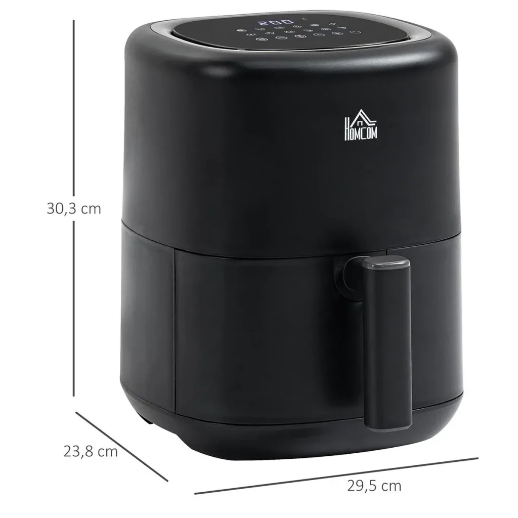 Heißluftfritteuse 3 L 1300W mit 12 Menüs LED-Display Antihaftbeschichteter Korb Schwarz 29,5 x 23,8 x 30,3 cm
