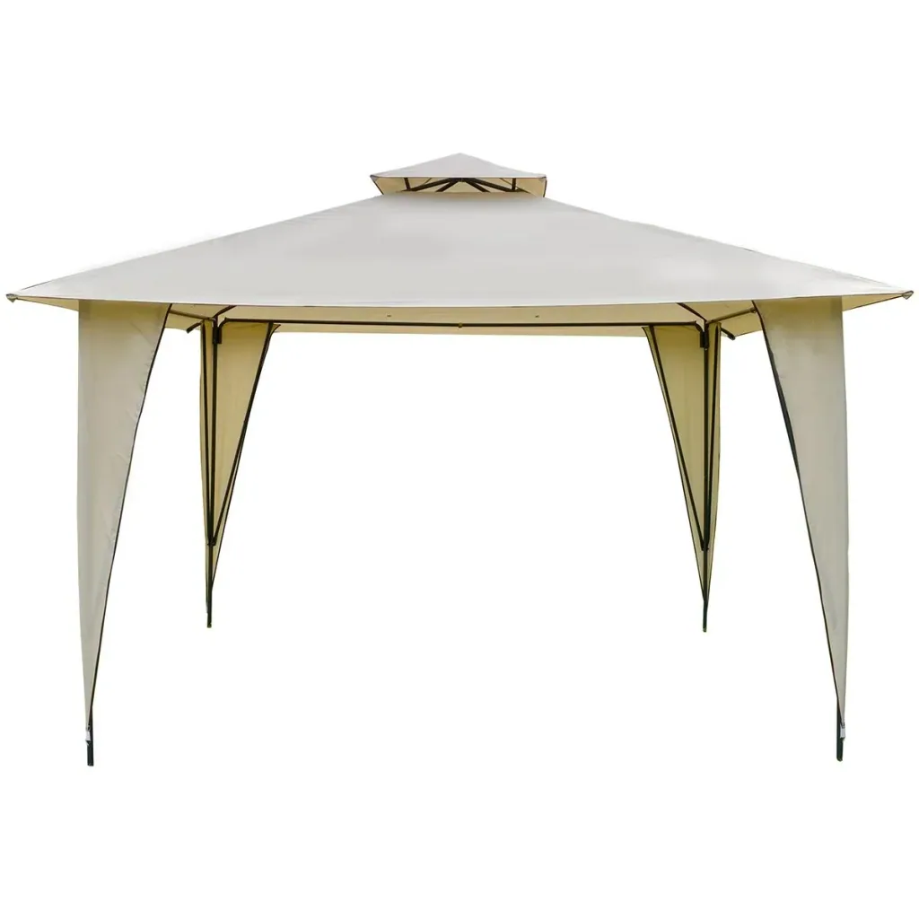 Pavillon Partyzelt mit Doppeldach 3,5x3,5x2,7m Festzelt Gartenlaube Metall Polyester Beige