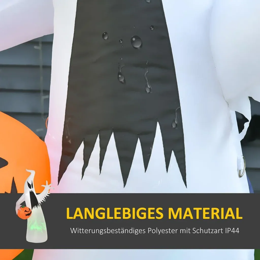 Selbst aufblasendes Spuk Gespenst Geist LED beleuchtet Halloween Dekoration Polyester Weiß 95 x 45 x 180 cm