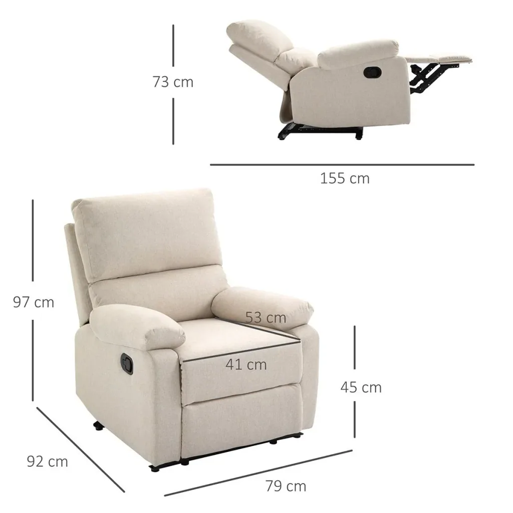 Liegesofa Relaxsessel Liegesessel TV Sessel Einzelsofa 150° neigbar Fernsehsessel Leinen 79 x 92 x 97 cm