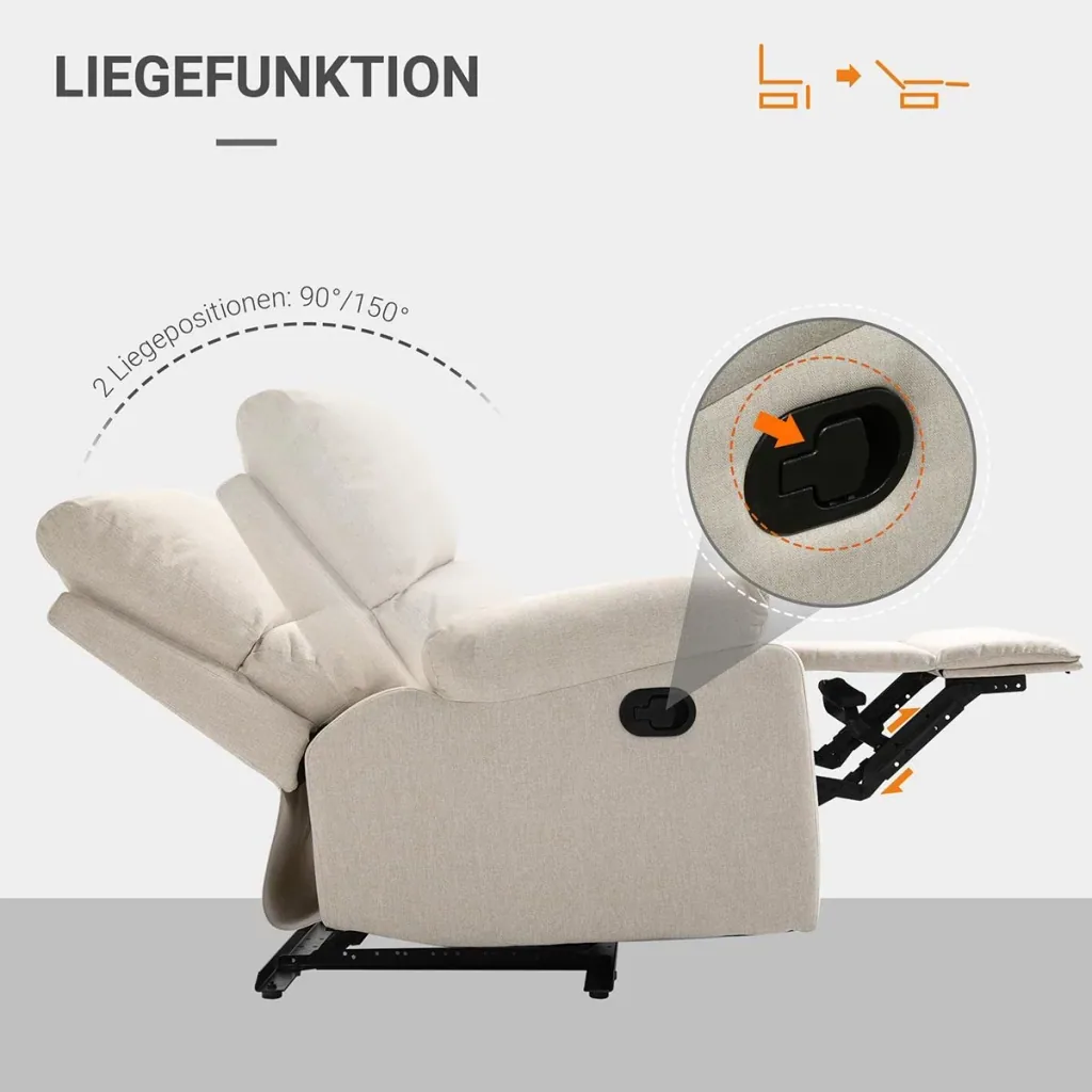 Liegesofa Relaxsessel Liegesessel TV Sessel Einzelsofa 150° neigbar Fernsehsessel Leinen 79 x 92 x 97 cm