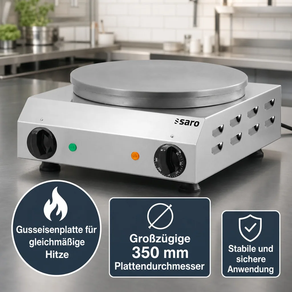 Saro Crepe Maker, Pancake Maker, Crepe Eisen - Model Gilles, Edelstahl | Gusseisenplatte | Ø 350 mm | 0°C bis +300°C