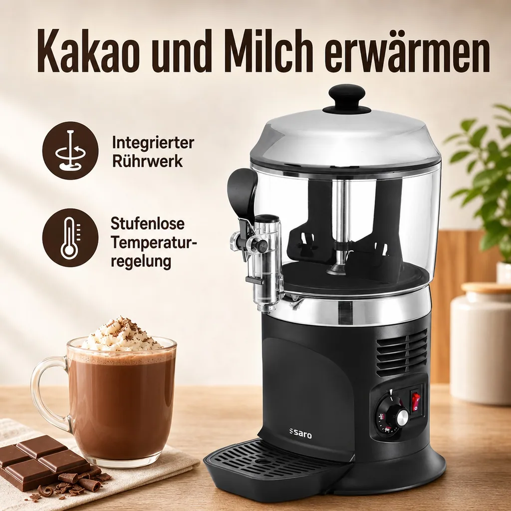 Saro Kakaomaschine, Kakaodispenser, Schokoladenspender - Model Nina, Schwarz