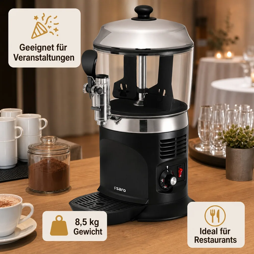 Saro Kakaomaschine, Kakaodispenser, Schokoladenspender - Model Nina, Schwarz