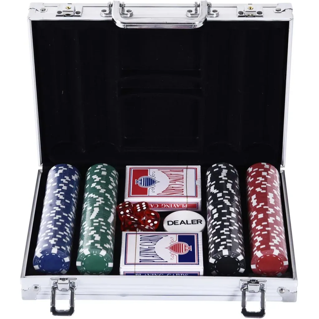Pokerkoffer mit 200 Chips silber