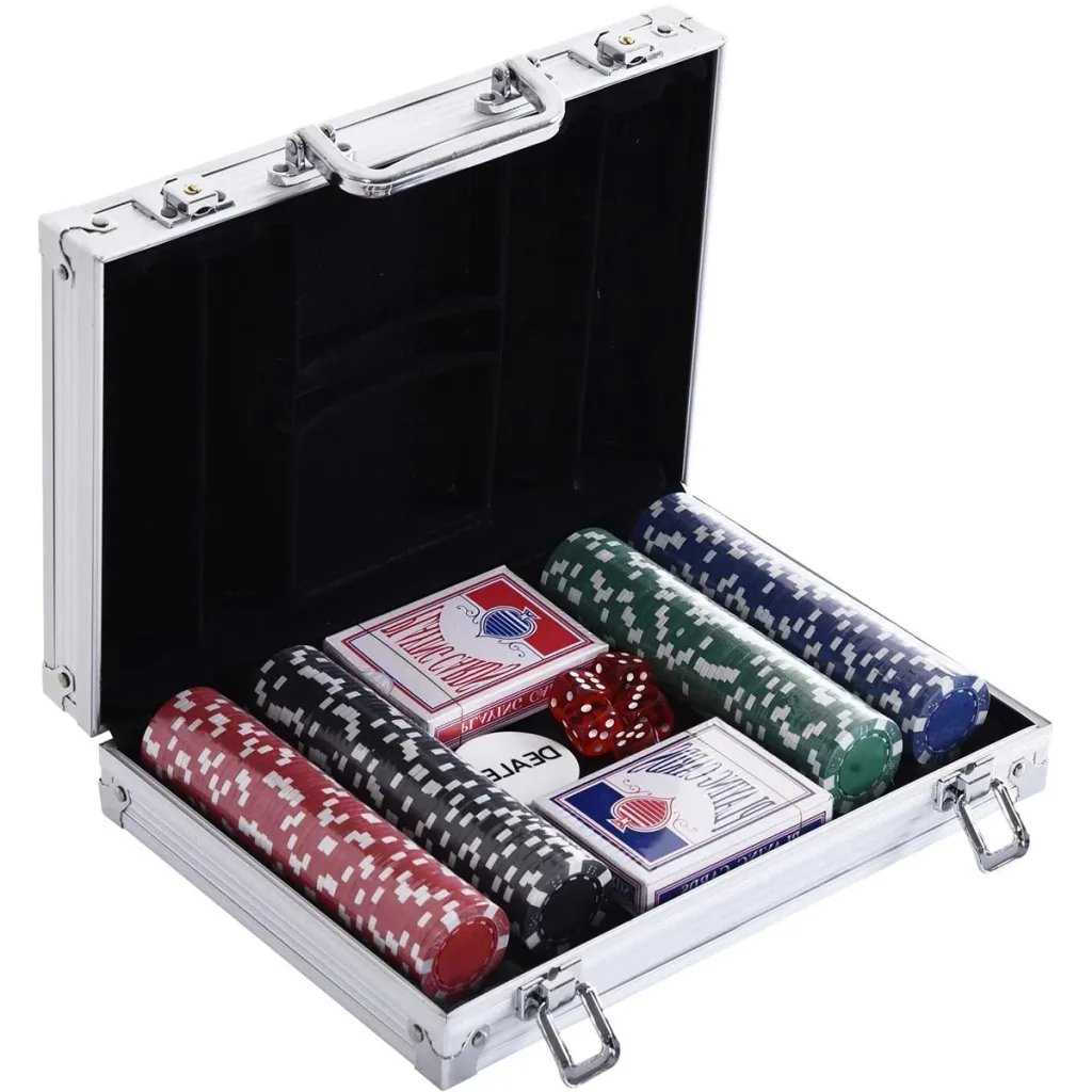 Pokerkoffer mit 200 Chips silber