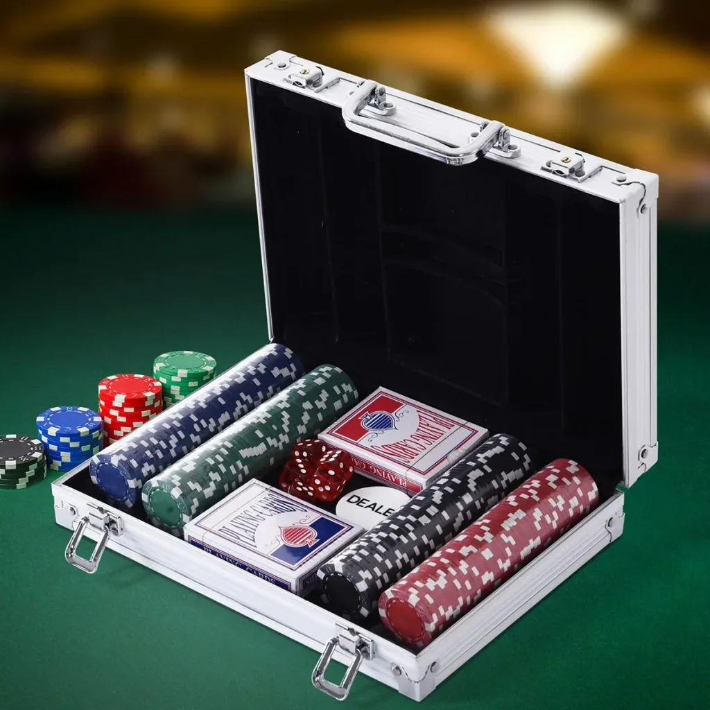 Pokerkoffer mit 200 Chips silber