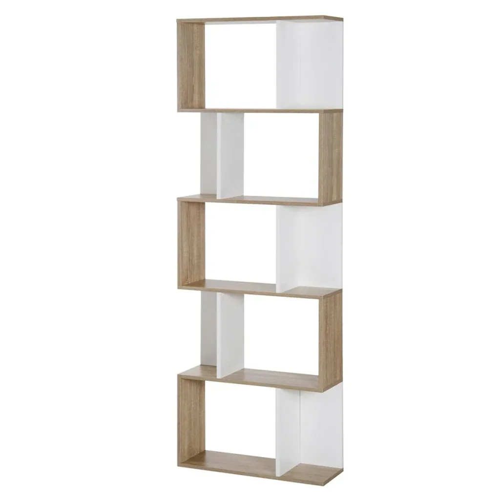 Bücherregal S-förmig Ausstellungsregal Standregal 5-stöckiger moderner Raumteiler Spanplatte Weiß 60 x 24 x 184,5 cm