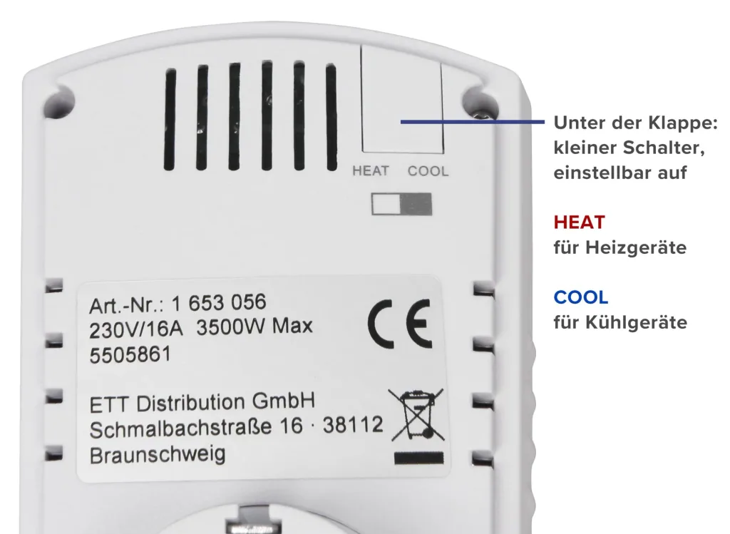 Steckdosen-Thermostat 5-30°C, 3500W