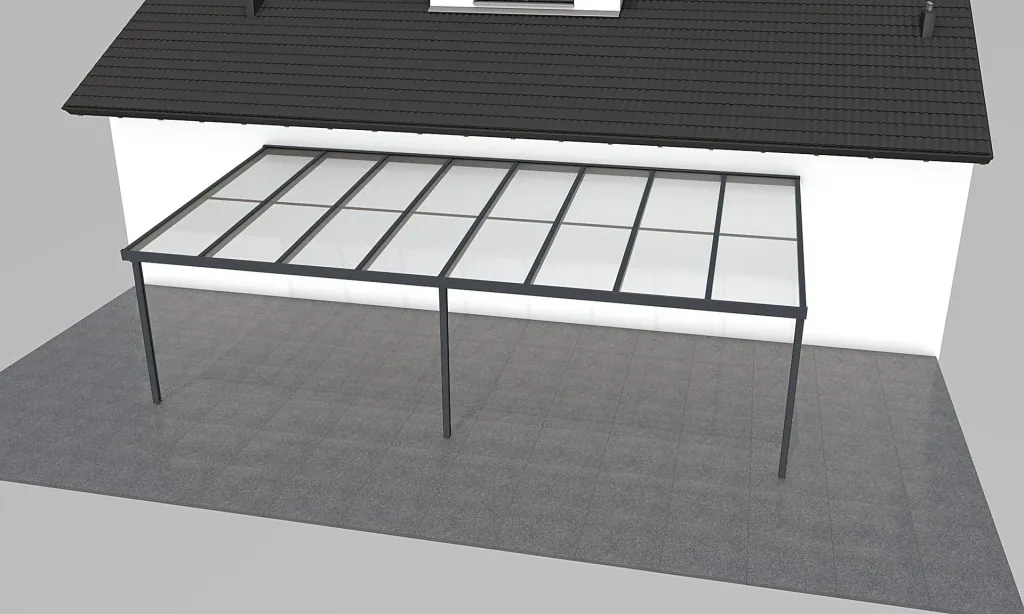 Terrassendach Premium, anthrazit, 8125 x 4060 mm - Polycarbonat Stegplatten 16 mm, opal