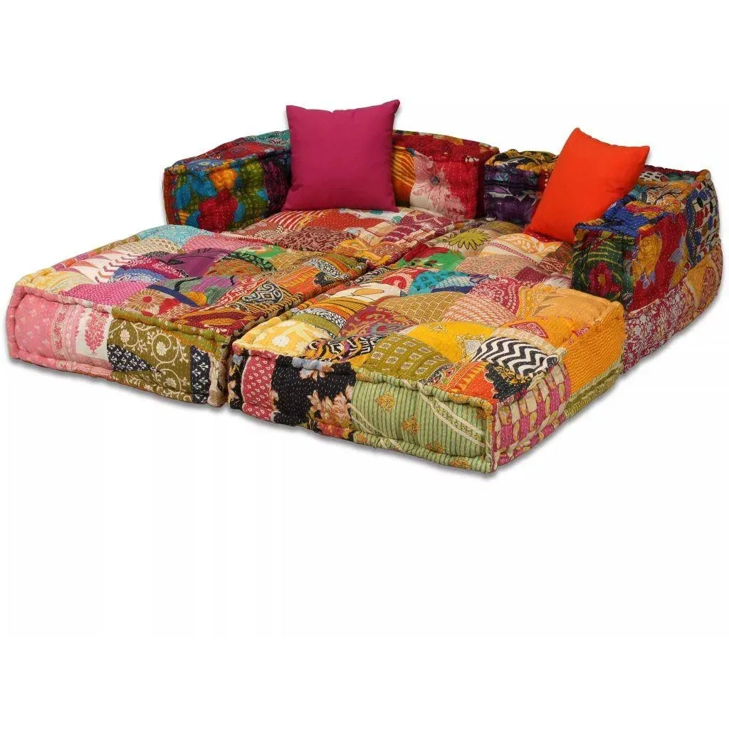 Fußhocker Zweisitzer modulares Stoff-Patchwork