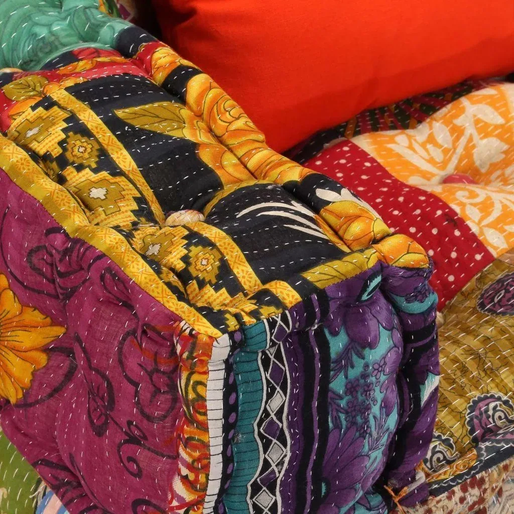 Fußhocker Zweisitzer modulares Stoff-Patchwork