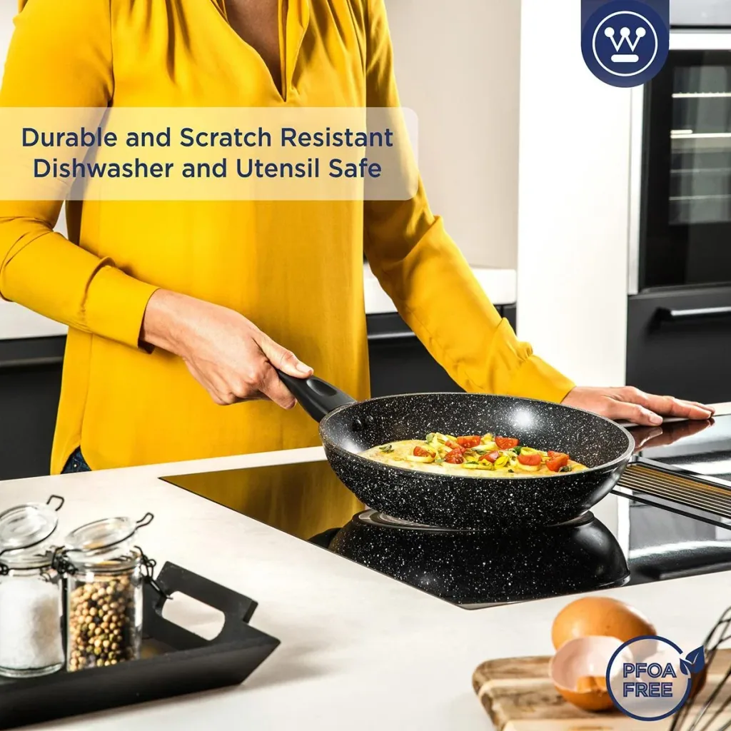 Schwarzes Marmorpfannen-Set - Bratpfanne 20 cm + Bratpfanne 24 cm + Bratpfanne 26 cm - Schwarz