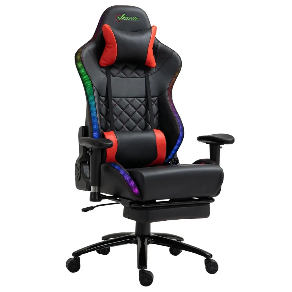 Gamingstuhl mit RGB LED-Leuchten Wippenfunktion Bürostuhl Schreibtischstuhl Fußstütze ergonomisches Design modern höhen