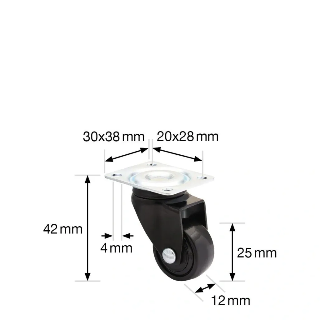 Design 3C Lenkrollen 4 teiliges Set - Ø 25 mm, soft, schwarz, 2 Rollen mit & 2 ohne Feststeller, Tragkraft 12 kg / Rolle