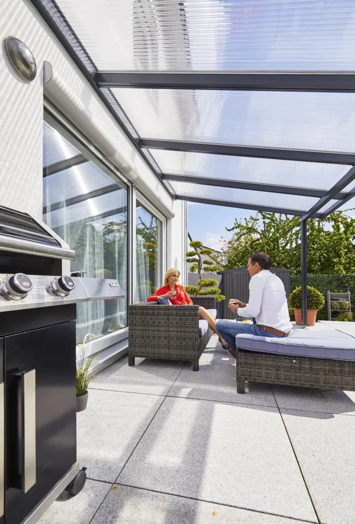 Terrassendach Premium, anthrazit, 3094 x 3060 mm - Polycarbonat Stegplatten 16 mm, bronze