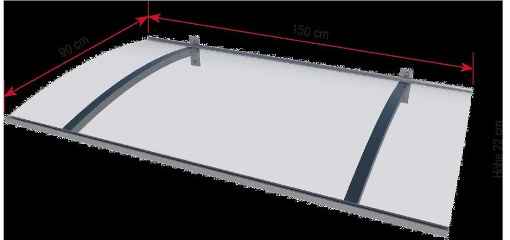 Pultvordach Typ PT/LD, 150 x 90 x 22 cm, Edelstahloptik, 3mm klar