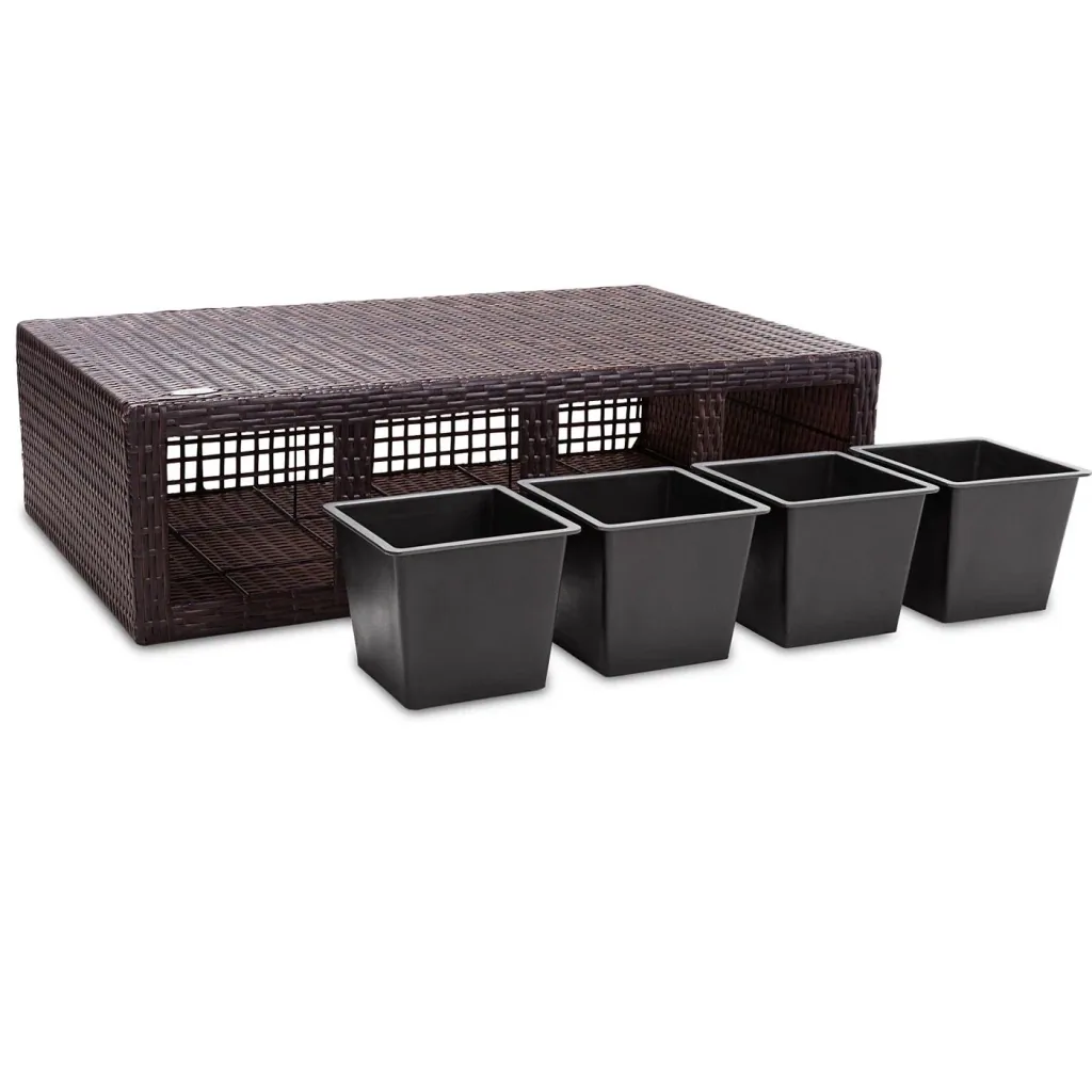 Pflanzgefäß Polyrotan braun 95 x 27 x 60cm geeignet für 4 Pflanzen