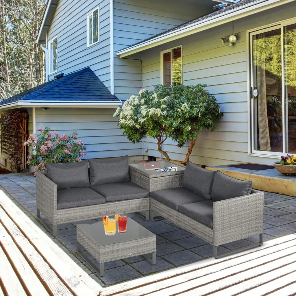4-tlg. Luxus Polyrattan Gartengarnitur Gartenmöbel Garten-Set Sitzgruppe Loungeset Loungemöbel inkl. Aufbewahrungsbox un
