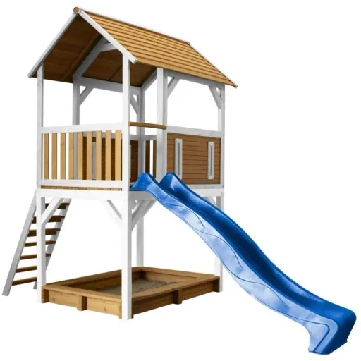 Pumba Spielturm Braun/Weiß - Blaue Rutsche